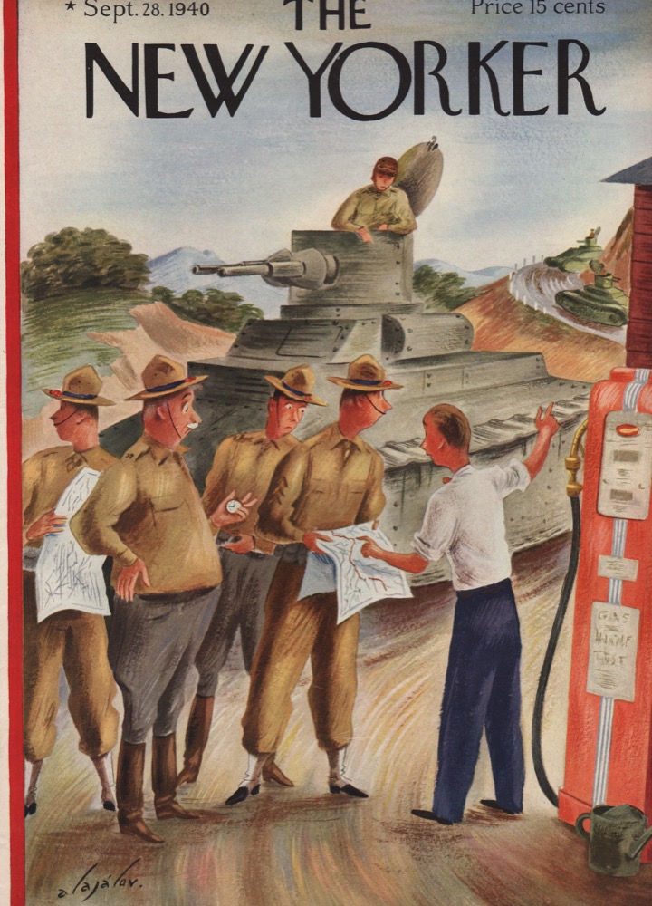 ORIGINAL VINTAGE MAGAZINE COVER: New Yorker September 28 1940 - lost army tanksby: Constantine Alajalov (Illust.)