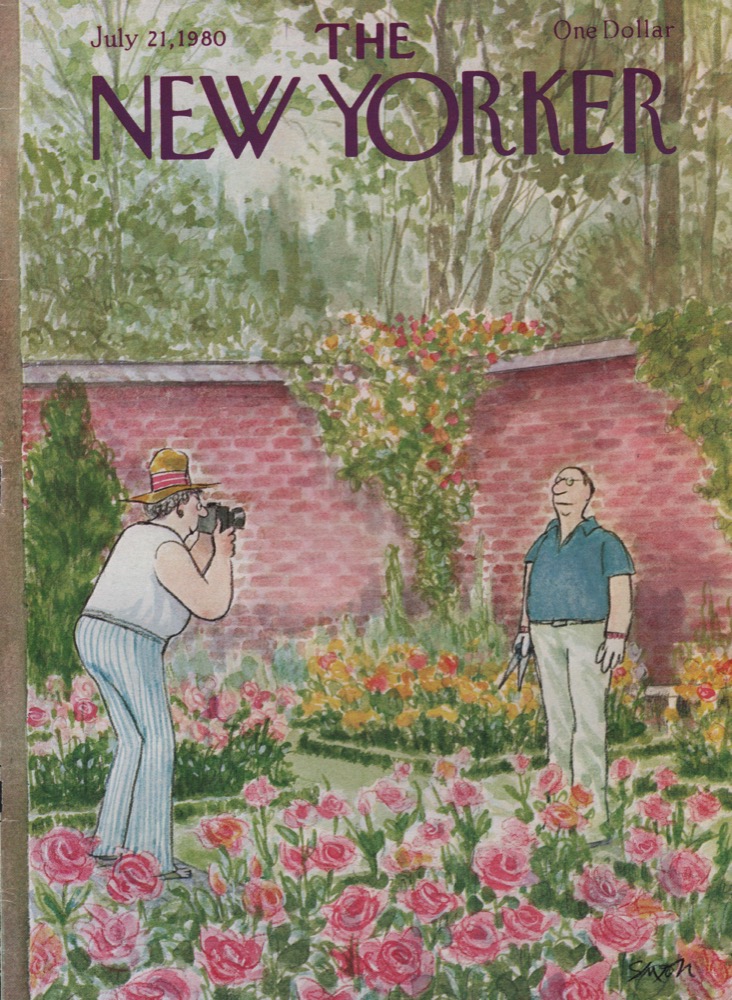 ORIGINAL VINTAGE MAGAZINE COVER: New Yorker  July 21 1980 - Garden snapshotby: Charles Saxon (Illust.)