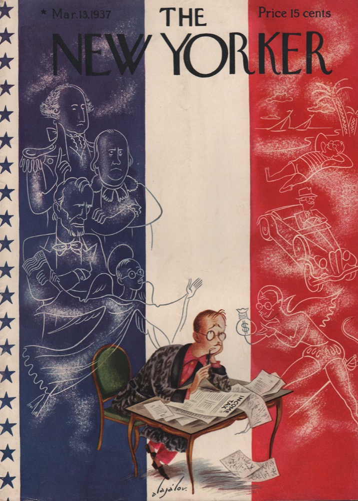 ORIGINAL VINTAGE MAGAZINE COVER: New Yorker March 13 1937 - Tax Timeby: Constantine Alajalov (Illust.)