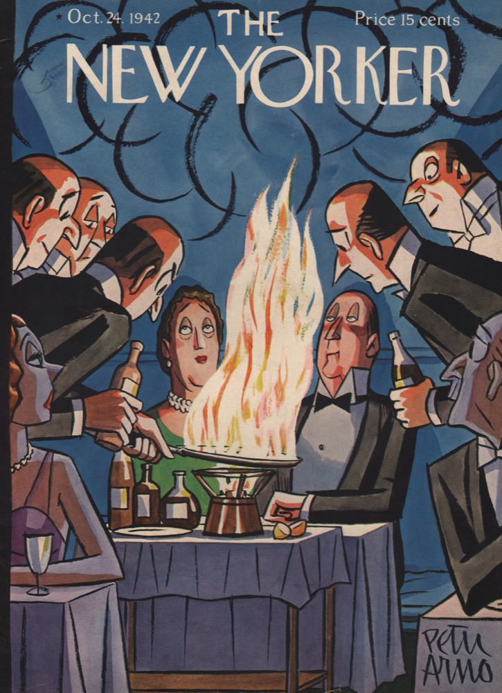 ORIGINAL VINTAGE MAGAZINE COVER: New Yorker October 24 1942 - Flambe at the tableby: Peter Arno (Illust.)