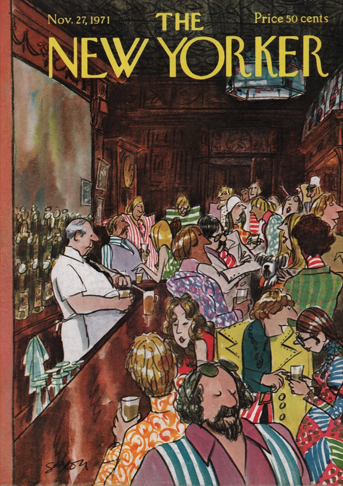 ORIGINAL VINTAGE MAGAZINE COVER: New Yorker November 27 1971 - Crowded singles barby: Charles Saxon (Illust.)