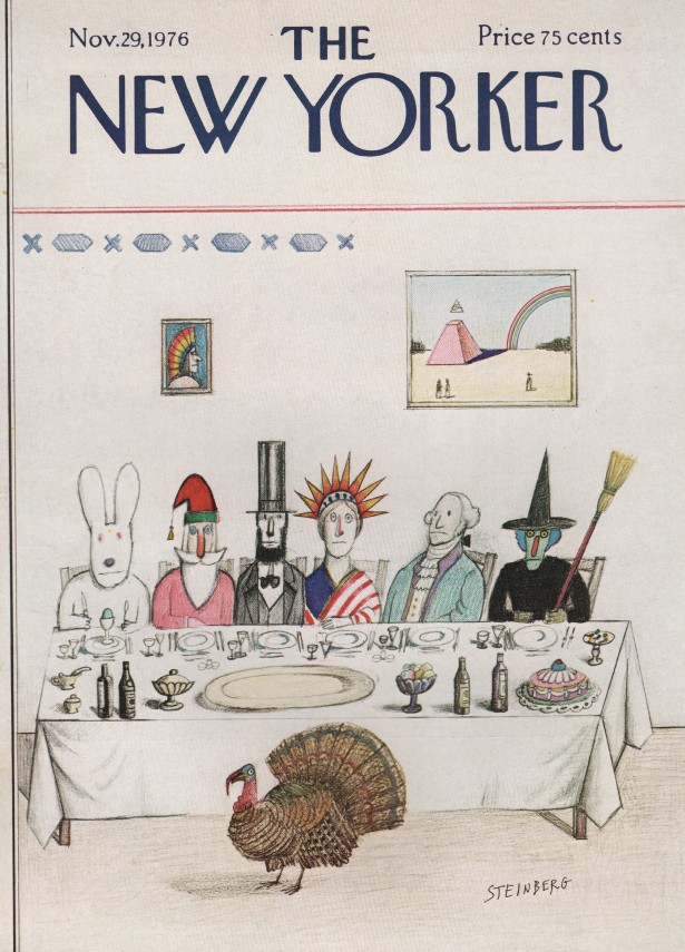 ORIGINAL VINTAGE MAGAZINE COVER: New Yorker November 29 1976 - Steinberg Thanksgivingby: Saul Steinberg (Illust.)