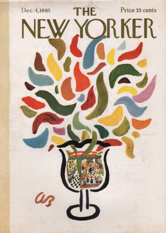 ORIGINAL VINTAGE MAGAZINE COVER:  New Yorker Dec. 4 1965 - glass with flower bouquet by: Abe Birnbaum (Illust.)