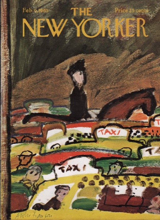 ORIGINAL VINTAGE MAGAZINE COVER:  New Yorker Feb. 6 1965 -  mounted policeman in trafficby: Andre Francois (Illust.)
