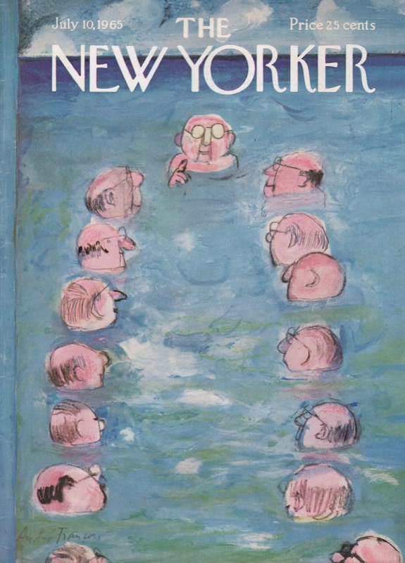 ORIGINAL VINTAGE MAGAZINE COVER:  New Yorker - July 10 1965 - business meeting in water   by: Andre Francois (Illust.)