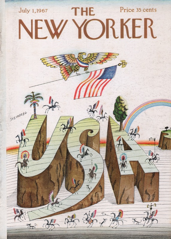 ORIGINAL VINTAGE MAGAZINE COVER:  New Yorker  July 1 1967 - America by: Saul Steinberg (Illust.)