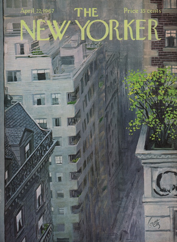 ORIGINAL VINTAGE MAGAZINE COVER:  New Yorker April 22 1967 - Manhattan canyon    by: Arthur Getz (Illust.)