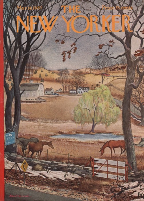 ORIGINAL VINTAGE MAGAZINE COVER:  New Yorker Mar. 18 1967 - Country farm scene    by: Albert Hubbell (Illust.)
