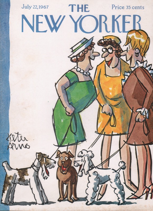 ORIGINAL VINTAGE MAGAZINE COVER:  New Yorker July 22 1967 - Ladies walking dogs  by: Peter Arno (Illust.)