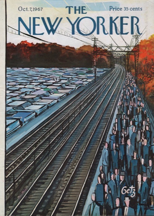 ORIGINAL VINTAGE MAGAZINE COVER:  New Yorker - Oct. 7 1967 - commuting by train    by: Arthur Getz (Illust.)