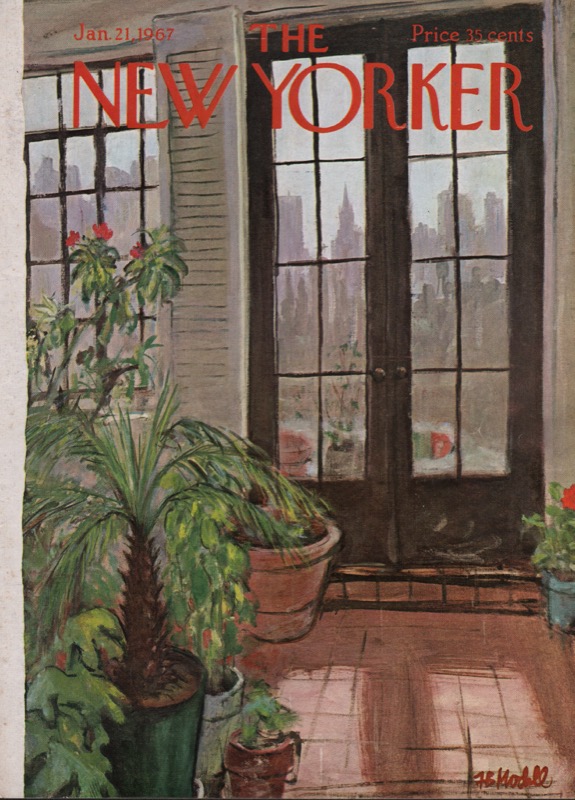 ORIGINAL VINTAGE MAGAZINE COVER:  New Yorker Jan. 21 1967  Light coming in from outdoor patio  by: Frank Modell (Illust.)