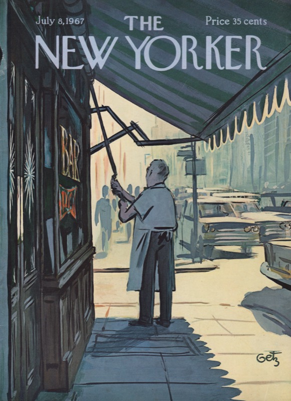 ORIGINAL VINTAGE MAGAZINE COVER:  New Yorker July 8 1967 Storefront owner putting down awning  by: Arthur Getz (Illust.)