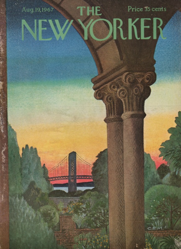 ORIGINAL VINTAGE MAGAZINE COVER:  New Yorker Aug. 19 1967 - View of bridge from under stone arches   by: Charles E. Martin (Illust.)