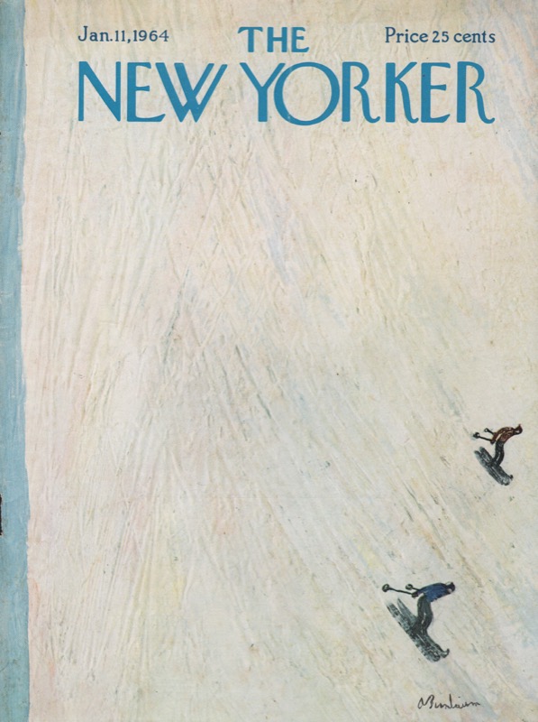 ORIGINAL VINTAGE MAGAZINE COVER:  New Yorker Jan. 11 1964 -Downhill skiers    by: Abe Birnbaum (Illust.)