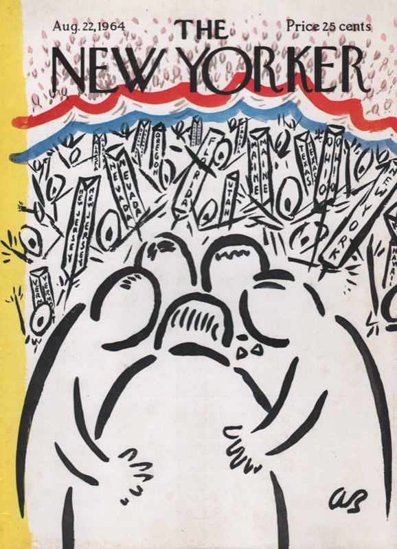ORIGINAL VINTAGE MAGAZINE COVER:  New Yorker Aug. 22 1964 - Politicians huddlingby: Arthur Getz (Illust.)