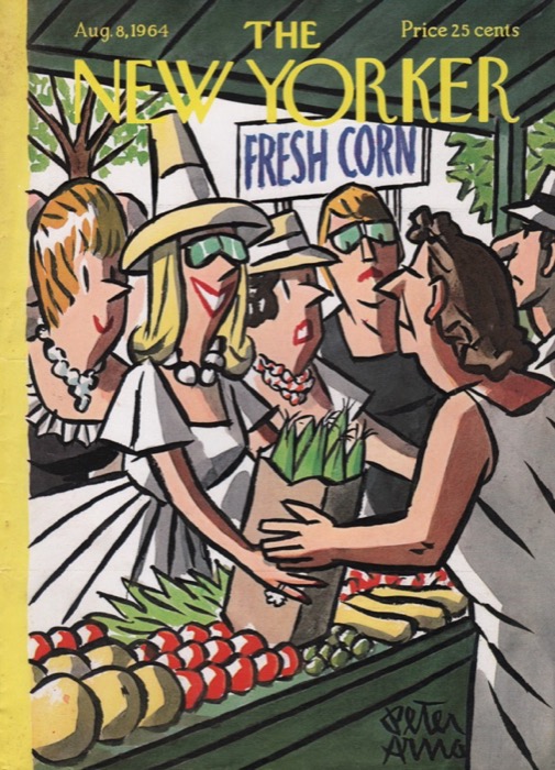 ORIGINAL VINTAGE MAGAZINE COVER:  New Yorker Aug. 8 1964 - Farmer's market    by: Peter Arno (Illust.)