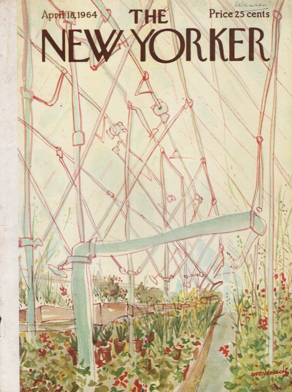 ORIGINAL VINTAGE MAGAZINE COVER:  New Yorker April 18 1964 - Interior of greenhouse   by: James Stevenson (Illust.)