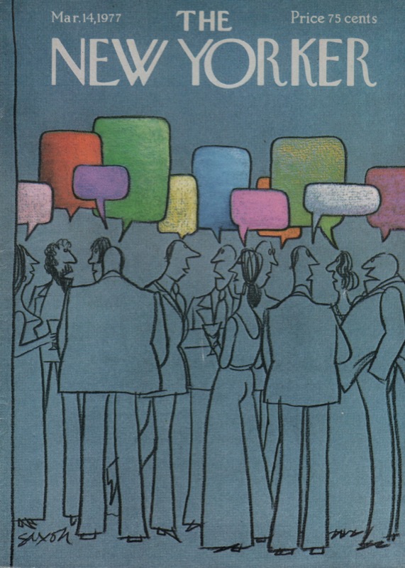 ORIGINAL VINTAGE MAGAZINE COVER: New Yorker Mar. 14 1977 - Party conversationby: Charles Saxon (Illust.)