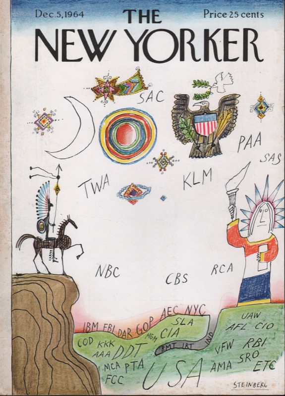 ORIGINAL VINTAGE MAGAZINE COVER:  New Yorker Dec. 5 1964 - World of symbols   by: Saul Steinberg (Illust.)