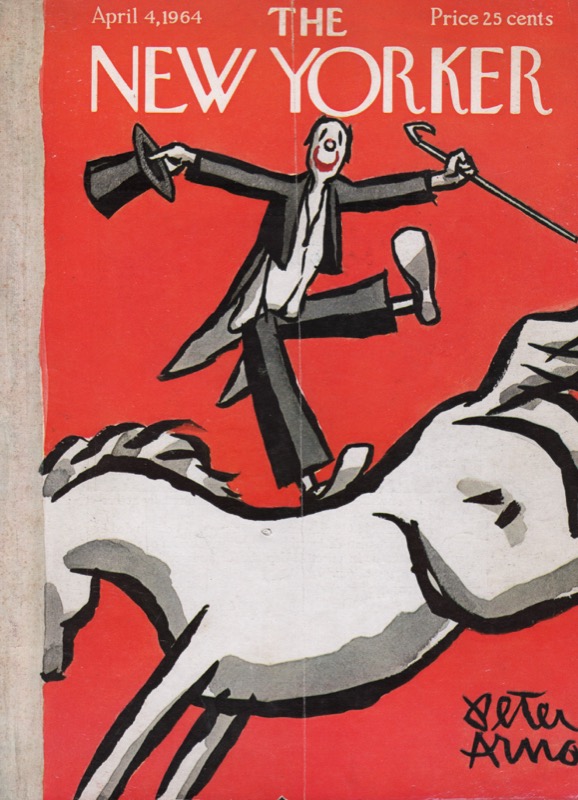 ORIGINAL VINTAGE MAGAZINE COVER:  New Yorker April 4 1964 - Clown on horseby: Peter Arno (Illust.)