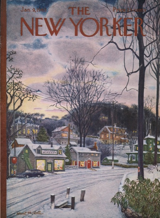 ORIGINAL VINTAGE MAGAZINE COVER:  New Yorker Jan. 9 1965 - Village winter scene by: Albert Hubbell (Illust.)