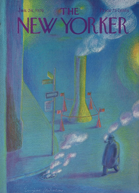 ORIGINAL VINTAGE MAGAZINE COVER:  New Yorker Jan. 26 1976 - Smoke and steam     by: Eugene Mihaesco (Illust.)