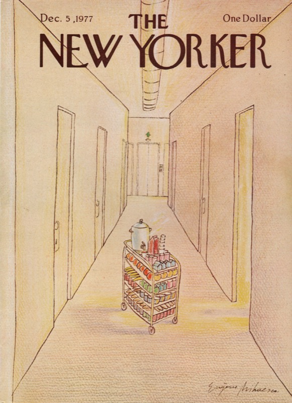 ORIGINAL VINTAGE MAGAZINE COVER:  New Yorker Dec. 5 1977 - Serving cart  by: Eugene Mihaesco (Illust.)