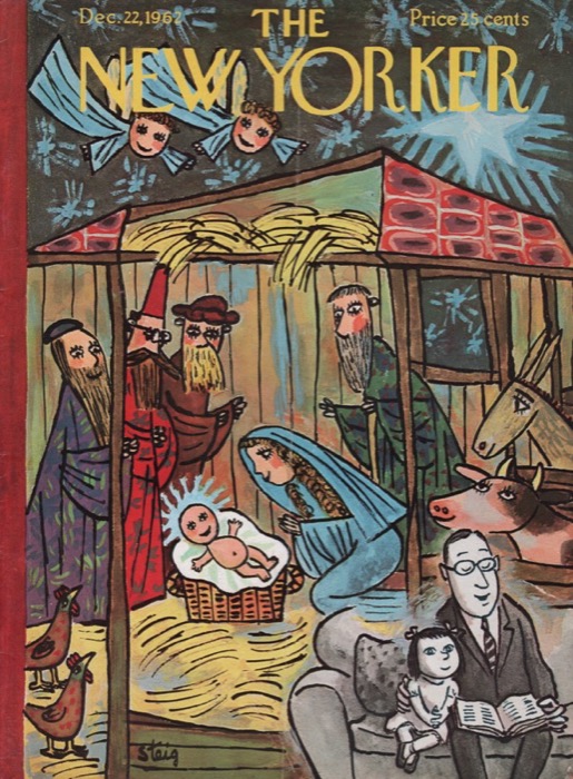 ORIGINAL VINTAGE MAGAZINE COVER:  New Yorker Dec. 22 1962 - Father reading to daughter about Christmas    by: William Steig (Illust.)