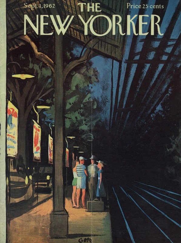 ORIGINAL VINTAGE MAGAZINE COVER:  New Yorker Sept. 1 1962 Train platform by: Arthur Getz (Illust.)