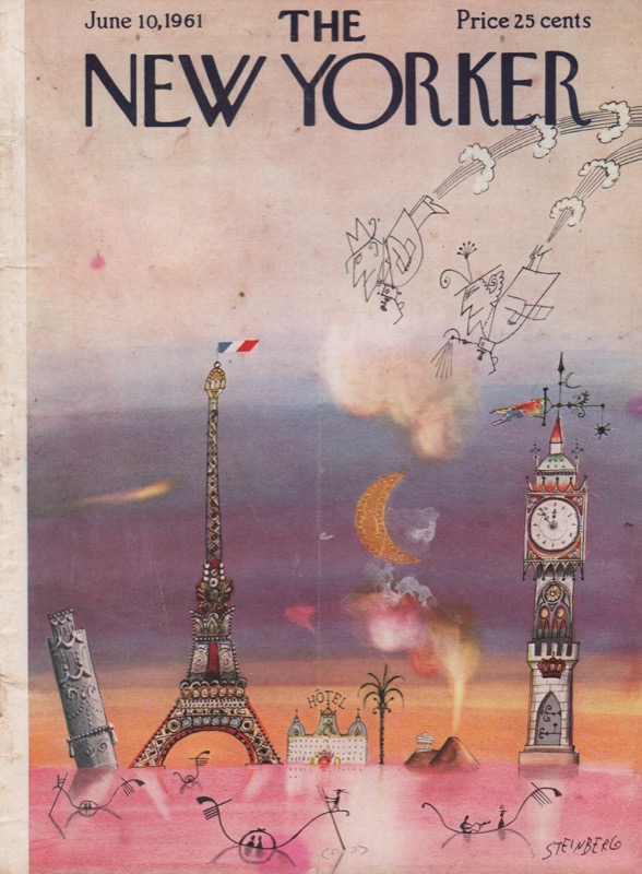 ORIGINAL VINTAGE MAGAZINE COVER:  New Yorker June 10 1961 - Iconic destinations    by: Saul Steinberg (Illust.)