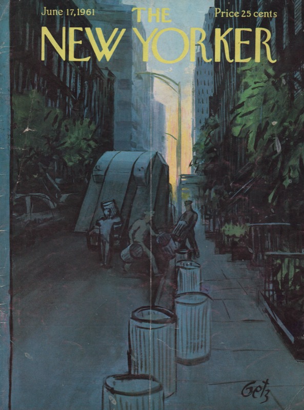 ORIGINAL VINTAGE MAGAZINE COVER:  New Yorker June 17 1961 - Trash pickup at dawnby: Arthur Getz (Illust.)