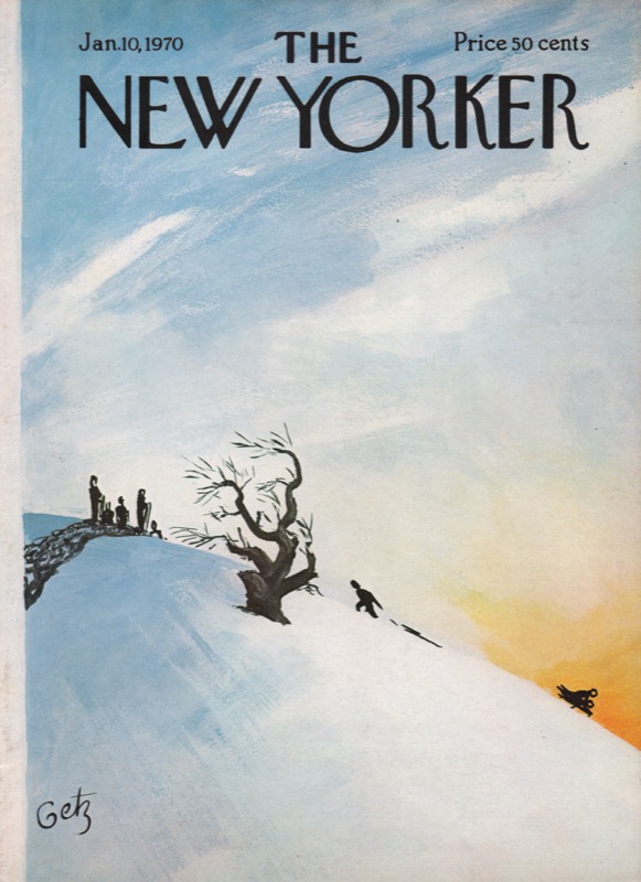 ORIGINAL VINTAGE MAGAZINE COVER:  New Yorker Jan. 10 1970 - Snowsleddingby: Arthur Getz (Illust.)