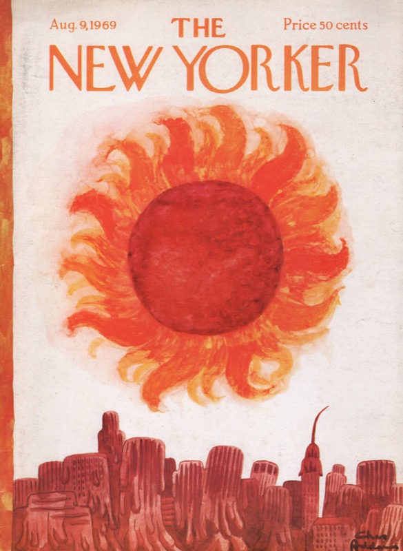 ORIGINAL VINTAGE MAGAZINE COVER:  New Yorker Aug. 9 1969 - Sun melting buildingsby: Chas Addams (Illust.)