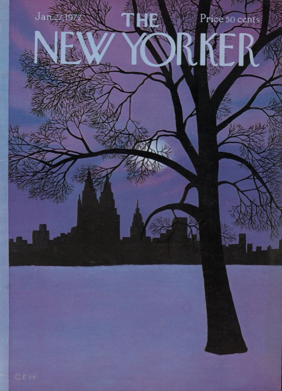 ORIGINAL VINTAGE MAGAZINE COVER:  New Yorker Jan. 22 1972 - winter nightby: Charles E. Martin (Illust.)