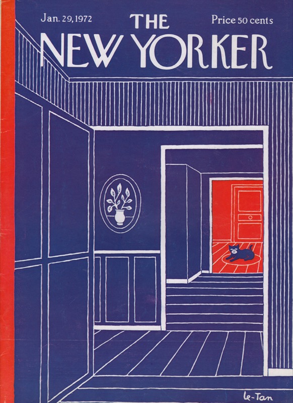 ORIGINAL VINTAGE MAGAZINE COVER:  New Yorker Jan. 29 1972 - Indoor cat  by: Pierre Le-Tan (Illust.)