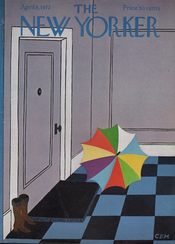 ORIGINAL VINTAGE MAGAZINE COVER:  New Yorker April 8 1972 -Umbrella in hallway    by: Charles E. Martin (Illust.)