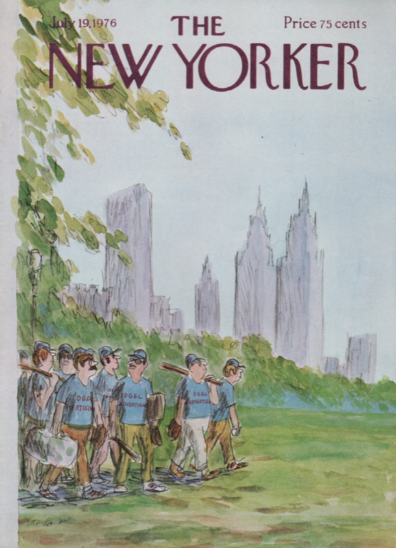 ORIGINAL VINTAGE MAGAZINE COVER:  New Yorker July 19 1976 - Baseball team in park    by: James Stevenson (Illust.)