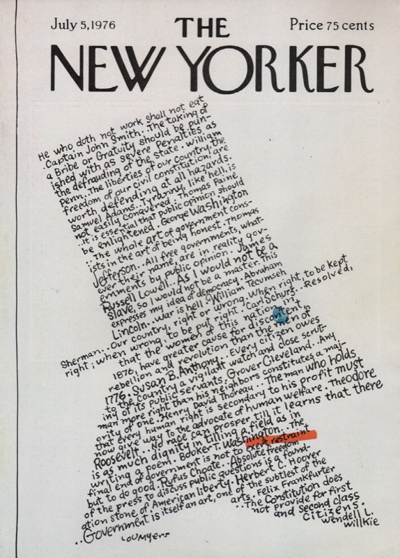 ORIGINAL VINTAGE MAGAZINE COVER:  New Yorker  July 5 1976 Uncle Sam in wordsby: Lou Myers (Illust.)