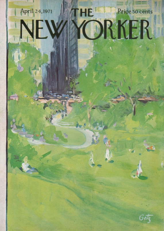 ORIGINAL VINTAGE MAGAZINE COVER:  New Yorker April 24 1971 - City park in spring    by: Arthur Getz (Illust.)