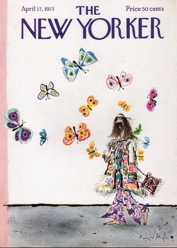 ORIGINAL VINTAGE MAGAZINE COVER:  New Yorker April 17 1971 - Butterflies and hippie   by: Ronald Searle (Illust.)