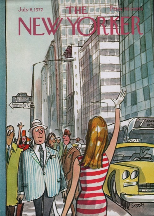 ORIGINAL VINTAGE MAGAZINE COVER:  New Yorker July 8 1972 - Pretty woman waving  by: Charles Saxon (Illust.)