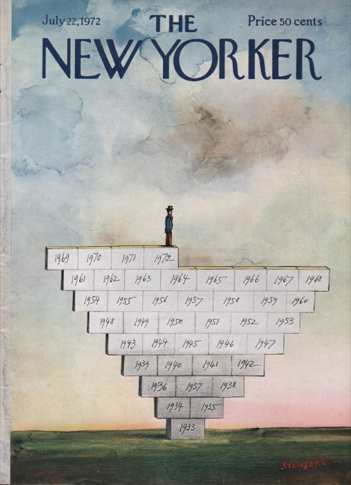 ORIGINAL VINTAGE MAGAZINE COVER:  New Yorker July 22 1972 - Man on pyramid  by: Saul Steinberg (Illust.)