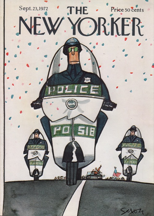 ORIGINAL VINTAGE MAGAZINE COVER:  New Yorker Sept. 23 1972 - Police escort   by: Charles Saxon (Illust.) 