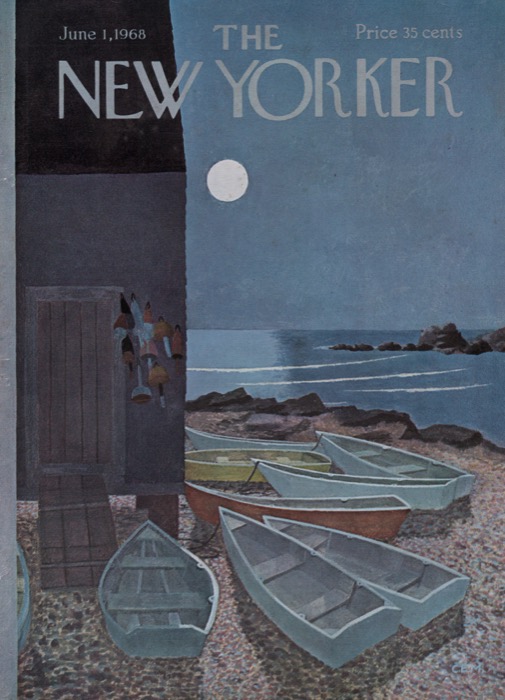ORIGINAL VINTAGE MAGAZINE COVER:  New Yorker June 1 1968 - Boats in moonlight     by: Charles E. Martin (Illust.)