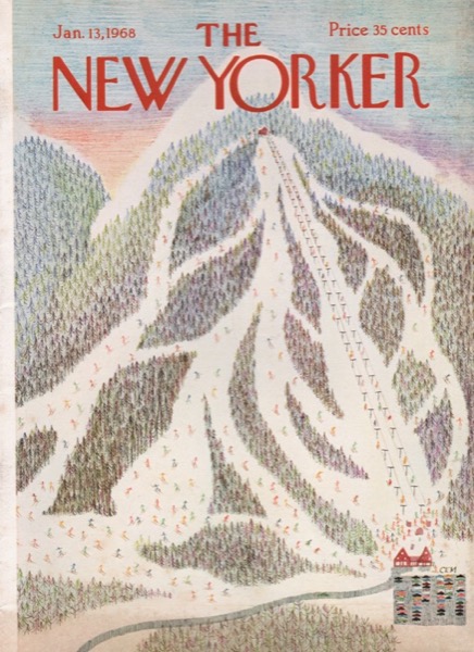 ORIGINAL VINTAGE MAGAZINE COVER: New Yorker Mar. 2 1968 - Ski Trailsby: Charles E. Martin (Illust.)