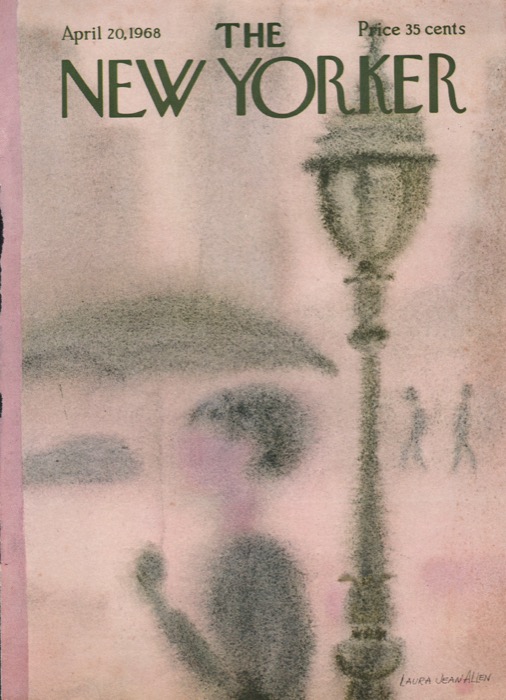 ORIGINAL VINTAGE MAGAZINE COVER:  New Yorker April 20 1968 - Misty rain     by: Laura Jean Allen (Illust.)