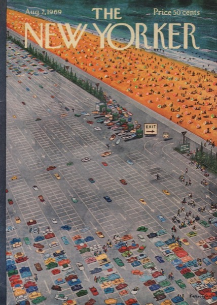 ORIGINAL VINTAGE MAGAZINE COVER:  New Yorker Aug. 2 1969 - Beach parking lot   by: Anatol Kovarsky (Illust.)