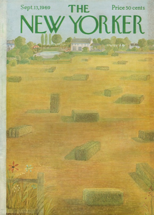 ORIGINAL VINTAGE MAGAZINE COVER:  New Yorker  Sept. 13 1969 - Hay Bales  by: Ilonka Karasz (Illust.)