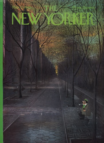 ORIGINAL VINTAGE MAGAZINE COVER: New Yorker Mar. 13 1965  Leprechaun on benchby: Charles E. Martin (Illust.)