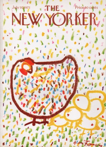 ORIGINAL VINTAGE MAGAZINE COVER: New Yorker July 10 1971  - Mother hen with chicksby: Andre Francois (Illust.)